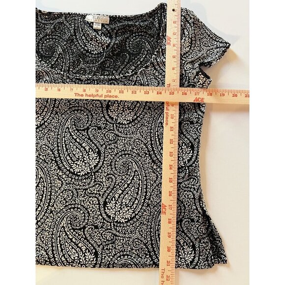 BCBG Max Azria Vintage Y2K black white cap slv baby doll paisley top L coquette - Picture 6 of 7